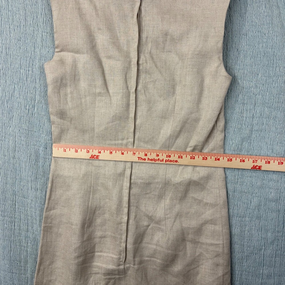 Elegant Linen‎ Blend Sleeveless Sheath Dress Pearl Trim Office Career - Picture 12 of 12